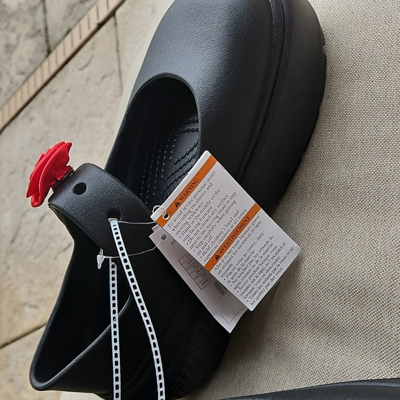 Crocs Stomp Rosette Mary Jane Clogs Shoes Black Removable Rose Jibbitz W 10, M 8 - Picture 6 of 12